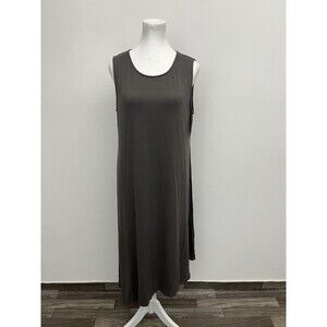 Eileen Fisher Dress Women Large Gray Shift Pullover Asymmetrical Stretch Midi